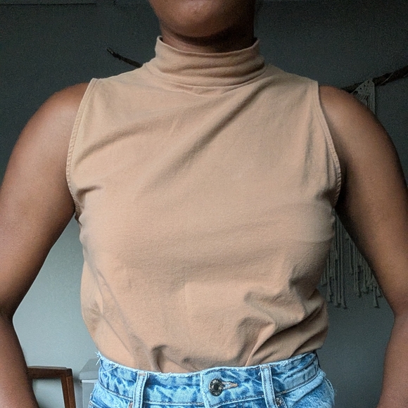 Sleeveless Tan Turtleneck Bodysuit - Picture 1 of 3